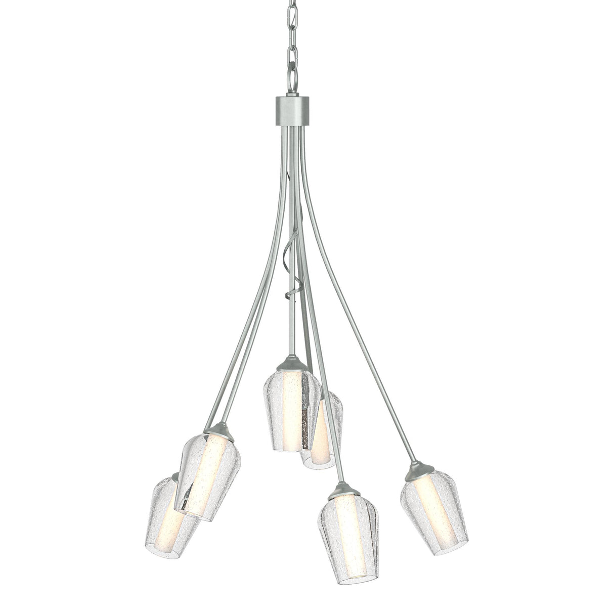 Hubbardton Forge 2012 Vintage Platinum Seeded Glass with Opal Diffuser (ZS) Flora 6 Arm Chandelier
