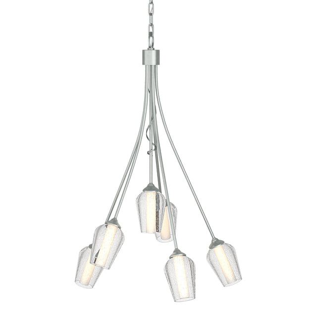 Hubbardton Forge 2012 Vintage Platinum Seeded Glass with Opal Diffuser (ZS) Flora 6 Arm Chandelier