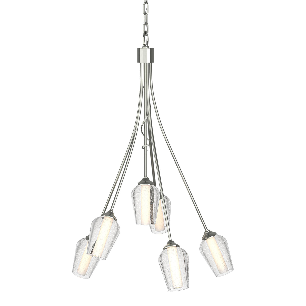 Hubbardton Forge 2012 Sterling Seeded Glass with Opal Diffuser (ZS) Flora 6 Arm Chandelier