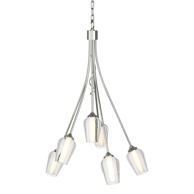 Hubbardton Forge 2012 Sterling Seeded Glass with Opal Diffuser (ZS) Flora 6 Arm Chandelier