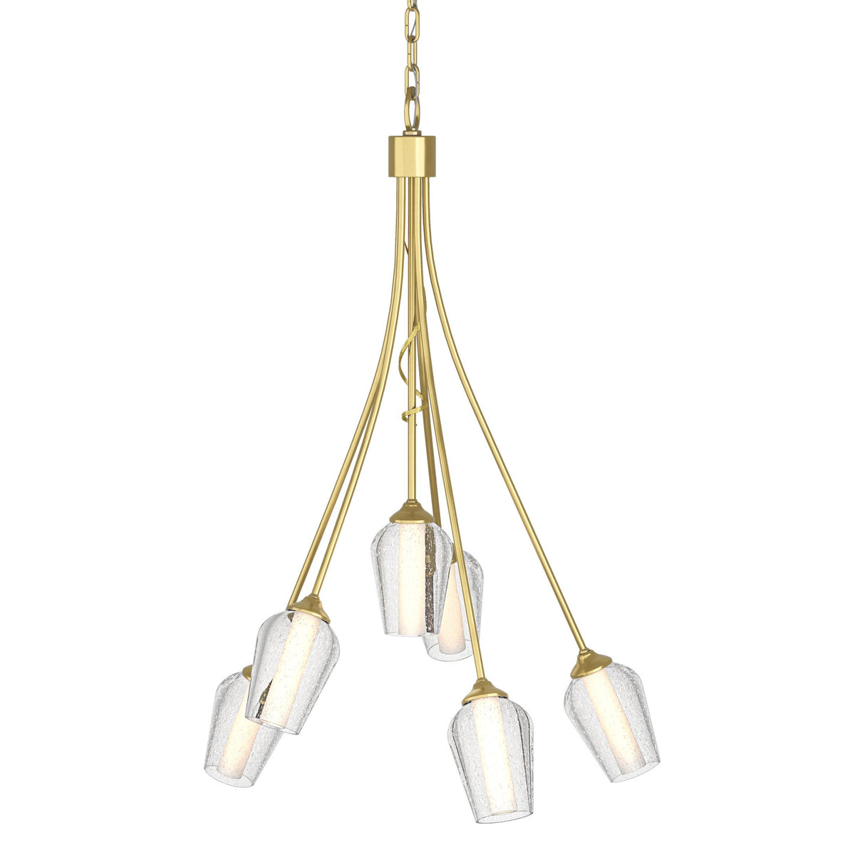 Hubbardton Forge 2012 Modern Brass Seeded Glass with Opal Diffuser (ZS) Flora 6 Arm Chandelier
