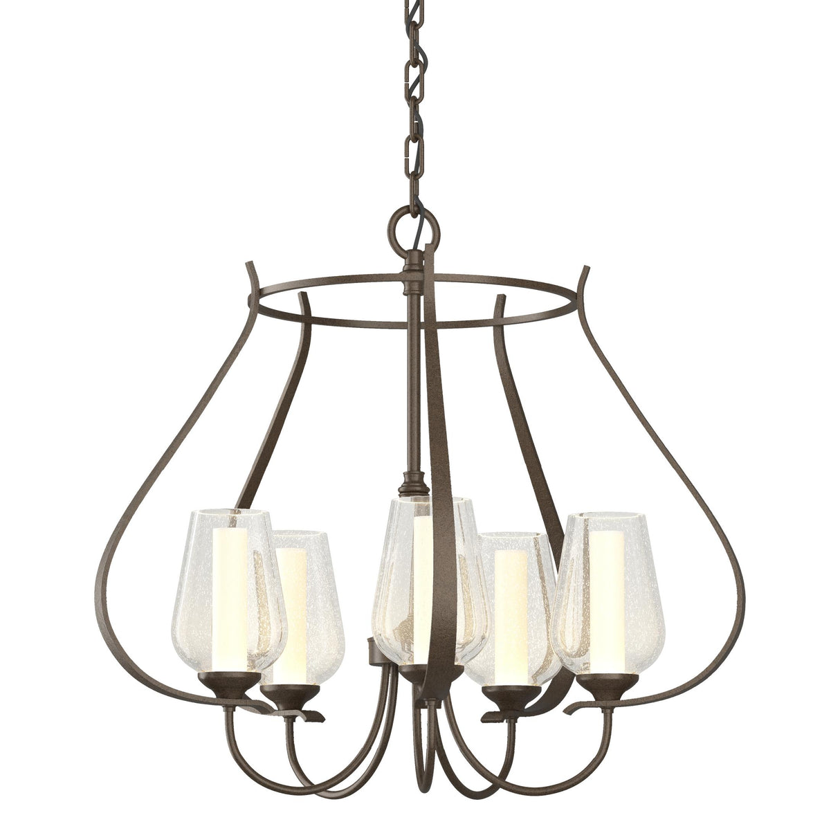 Hubbardton Forge 2012 Bronze Seeded Glass with Opal Diffuser (ZS) Flora 5 Arm Chandelier