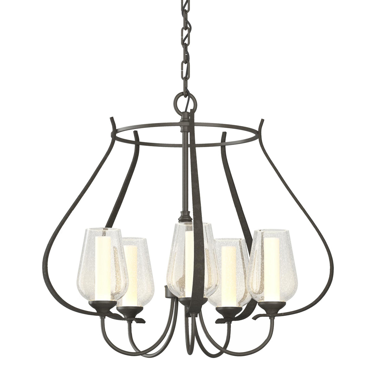 Hubbardton Forge 2012 Dark Smoke Seeded Glass with Opal Diffuser (ZS) Flora 5 Arm Chandelier