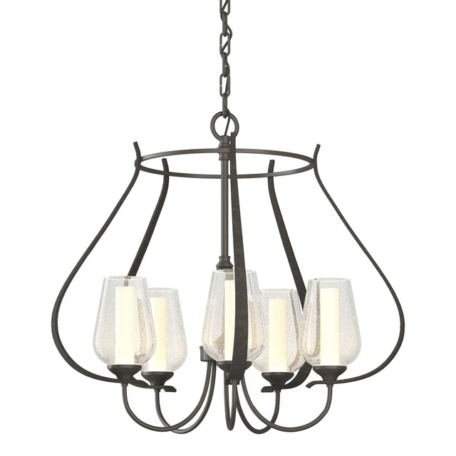Hubbardton Forge 2012 Dark Smoke Seeded Glass with Opal Diffuser (ZS) Flora 5 Arm Chandelier