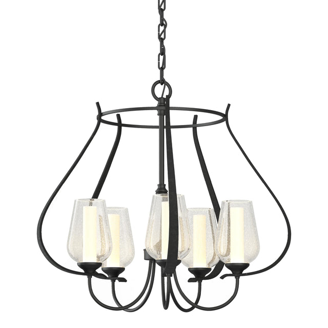 Hubbardton Forge 2012 Black Seeded Glass with Opal Diffuser (ZS) Flora 5 Arm Chandelier