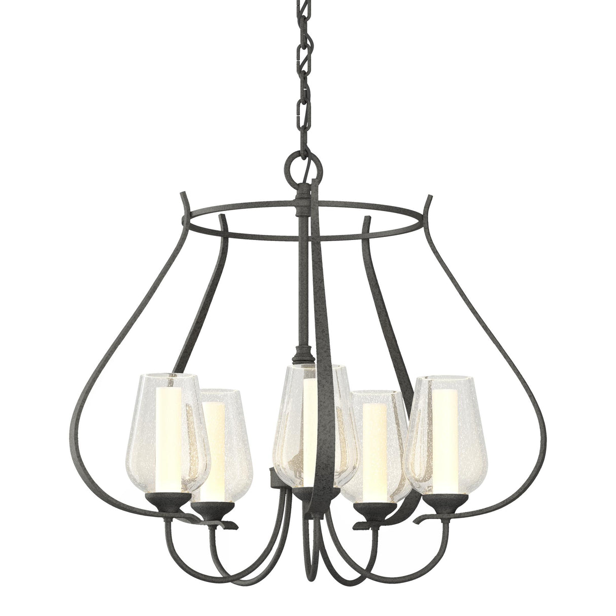 Hubbardton Forge 2012 Natural Iron Seeded Glass with Opal Diffuser (ZS) Flora 5 Arm Chandelier