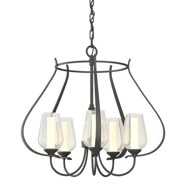 Hubbardton Forge 2012 Natural Iron Seeded Glass with Opal Diffuser (ZS) Flora 5 Arm Chandelier