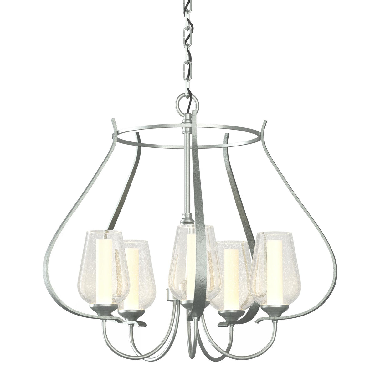 Hubbardton Forge 2012 Vintage Platinum Seeded Glass with Opal Diffuser (ZS) Flora 5 Arm Chandelier