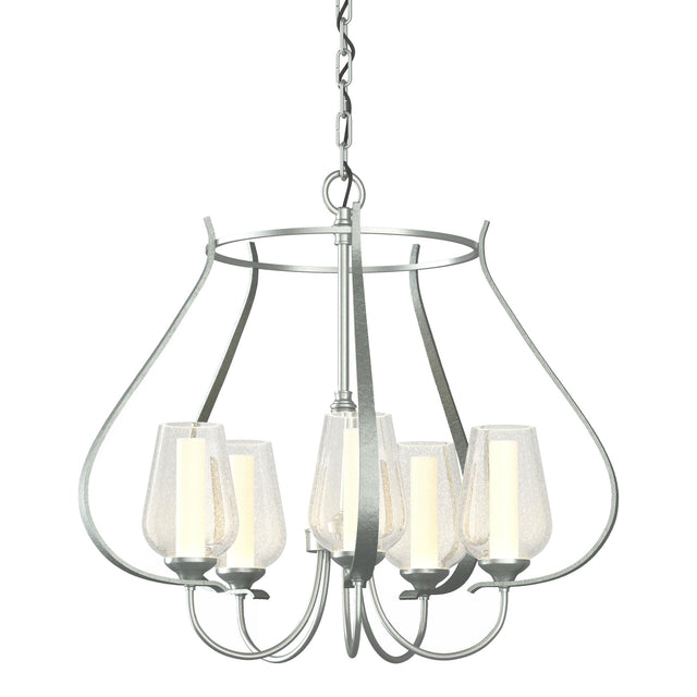 Hubbardton Forge 2012 Vintage Platinum Seeded Glass with Opal Diffuser (ZS) Flora 5 Arm Chandelier