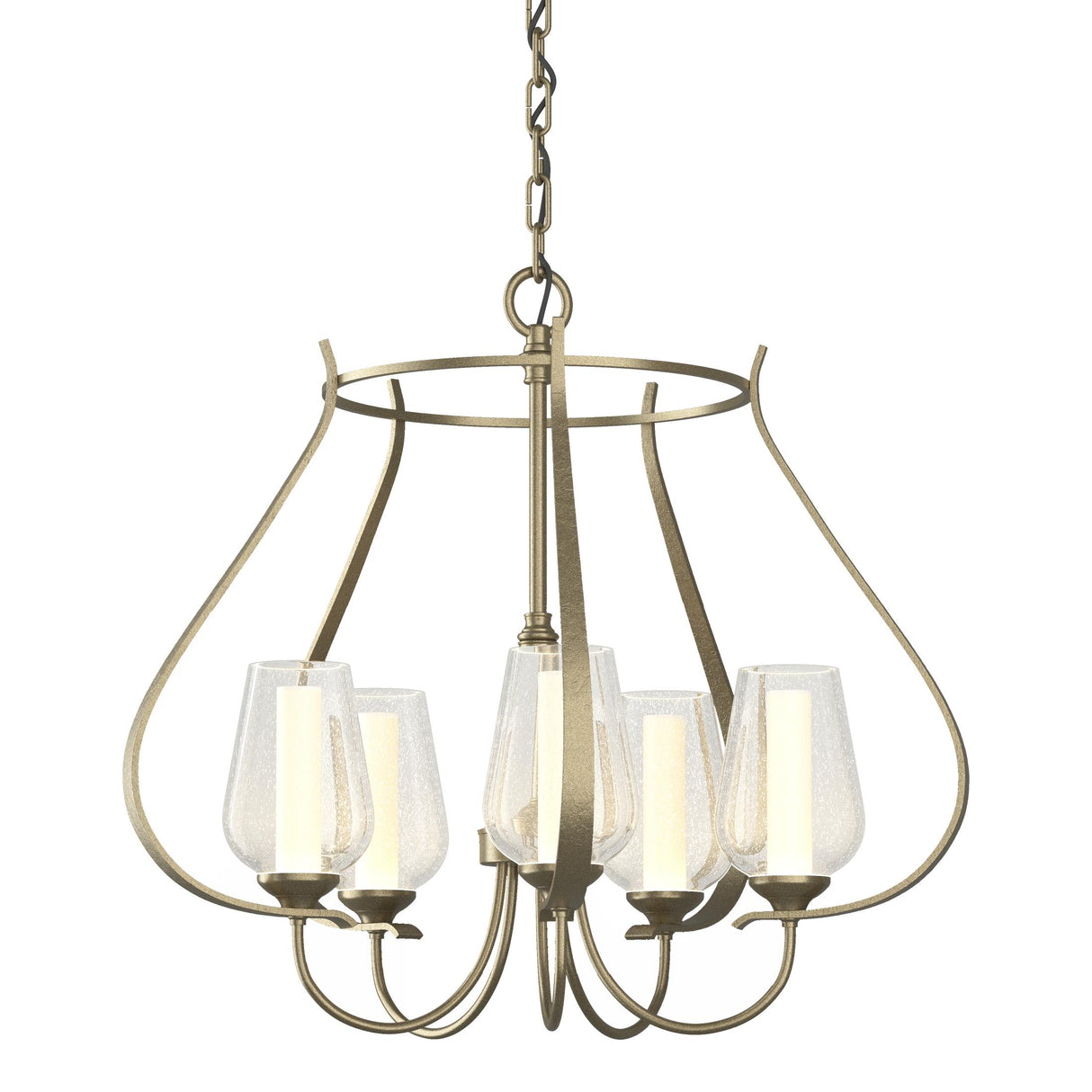 Hubbardton Forge 2012 Soft Gold Seeded Glass with Opal Diffuser (ZS) Flora 5 Arm Chandelier