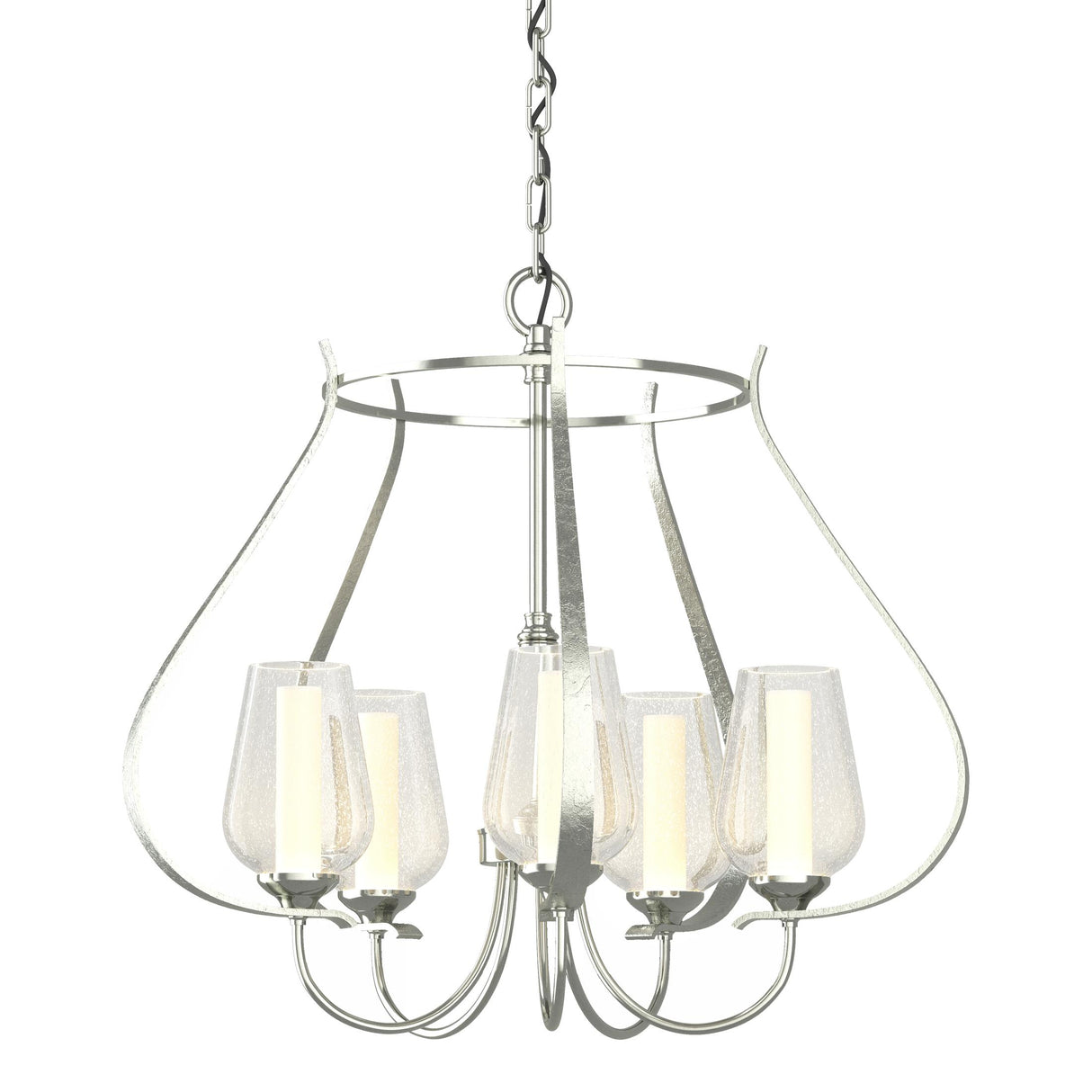 Hubbardton Forge 2012 Sterling Seeded Glass with Opal Diffuser (ZS) Flora 5 Arm Chandelier
