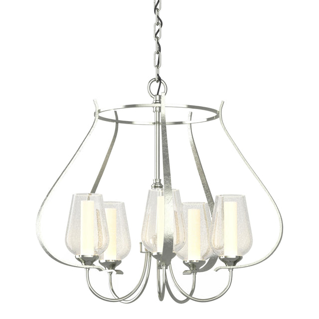 Hubbardton Forge 2012 Sterling Seeded Glass with Opal Diffuser (ZS) Flora 5 Arm Chandelier