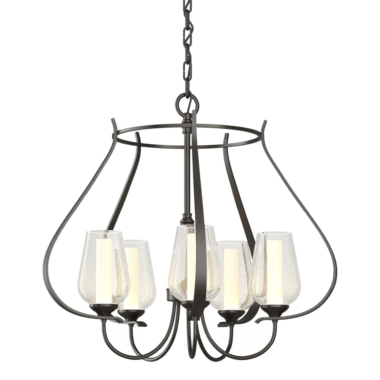 Hubbardton Forge 2012 Oil Rubbed Bronze Seeded Glass with Opal Diffuser (ZS) Flora 5 Arm Chandelier