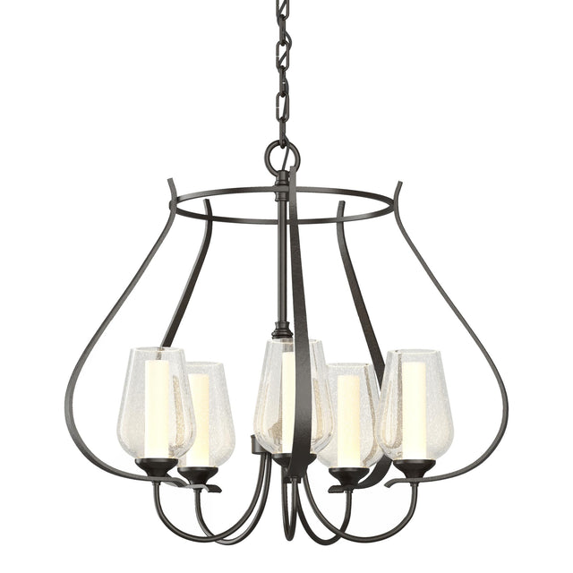 Hubbardton Forge 2012 Oil Rubbed Bronze Seeded Glass with Opal Diffuser (ZS) Flora 5 Arm Chandelier