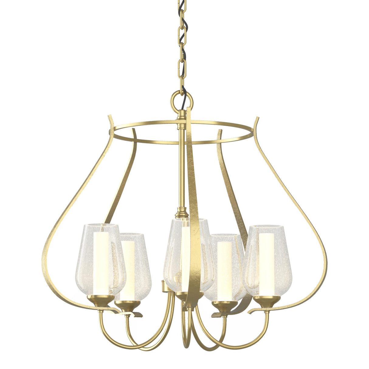 Hubbardton Forge 2012 Modern Brass Seeded Glass with Opal Diffuser (ZS) Flora 5 Arm Chandelier