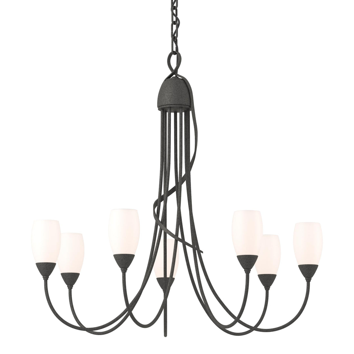 Hubbardton Forge 2014 Natural Iron Opal Glass (GG) Flora 7 Arm Chandelier