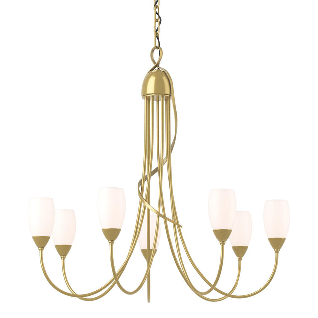 Hubbardton Forge 2014 Modern Brass Opal Glass (GG) Flora 7 Arm Chandelier