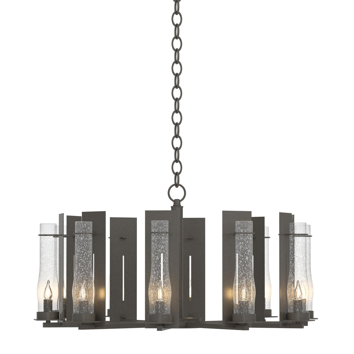 Hubbardton Forge 2014 Dark Smoke Seeded Clear Glass (II) New Town 10 Arm Chandelier