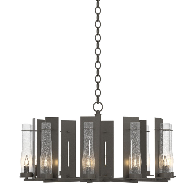 Hubbardton Forge 2014 Dark Smoke Seeded Clear Glass (II) New Town 10 Arm Chandelier