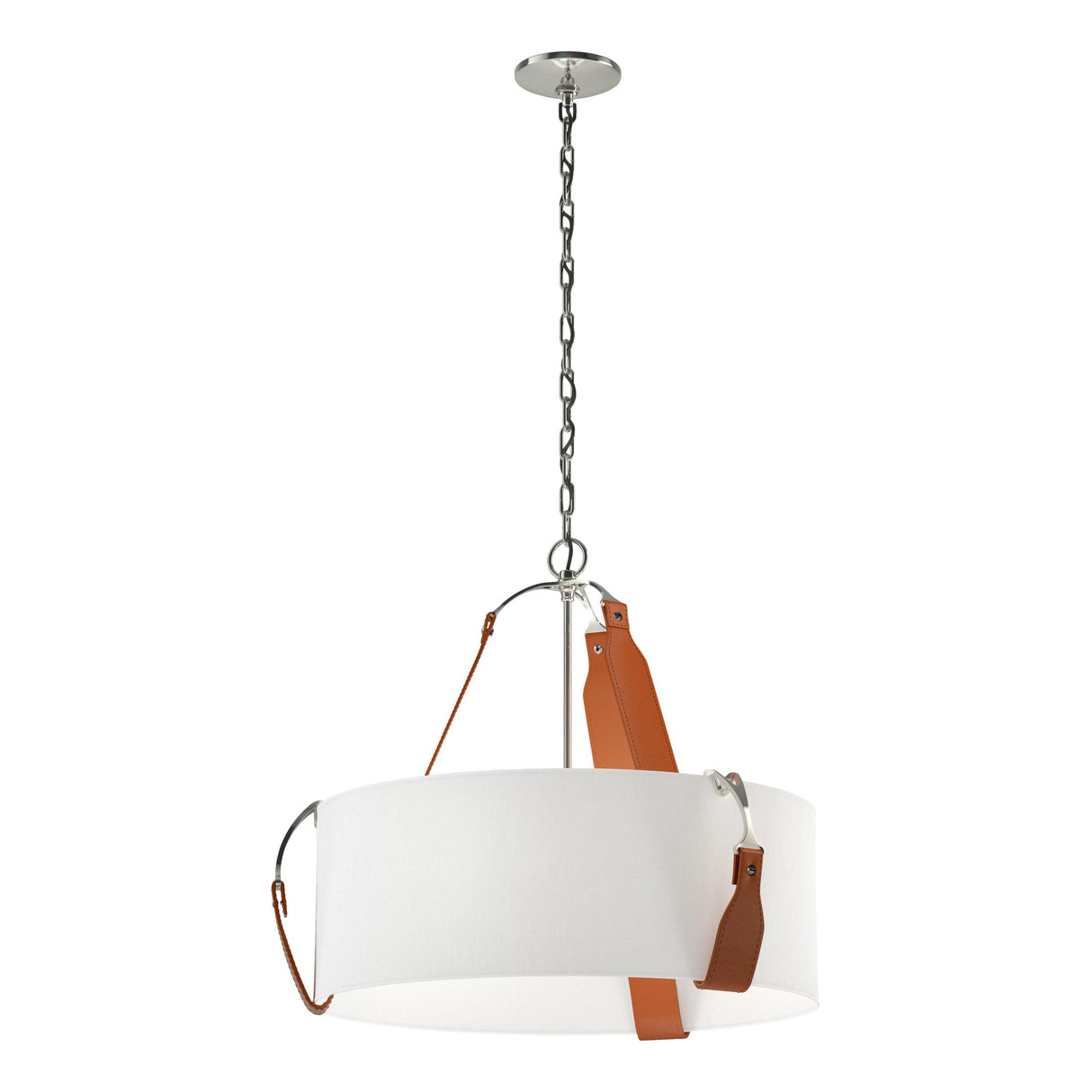 Hubbardton Forge 2021 Polished Nickel Chestnut Leather Natural Anna Shade (SF) Saratoga Small Pendant