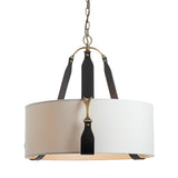 Hubbardton Forge 2021 Antique Brass Black Leather Natural Anna Shade (SF) Saratoga Small Pendant