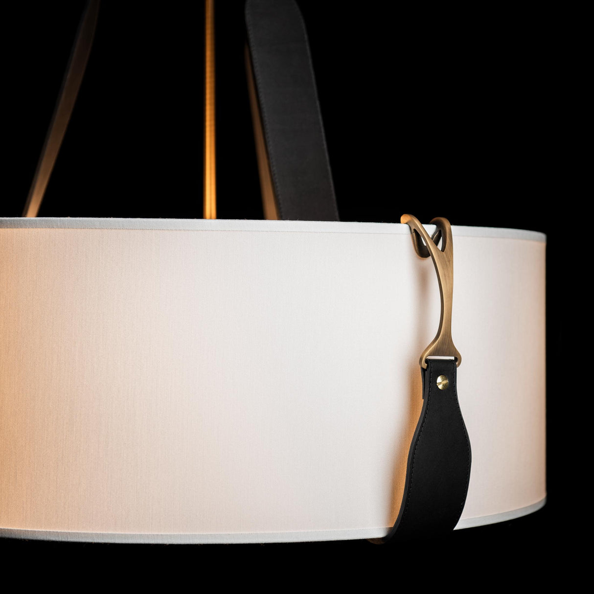 Hubbardton Forge 2021 Antique Brass Black Leather Natural Anna Shade (SF) Saratoga Small Pendant