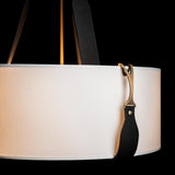 Hubbardton Forge 2021 Antique Brass Black Leather Natural Anna Shade (SF) Saratoga Small Pendant