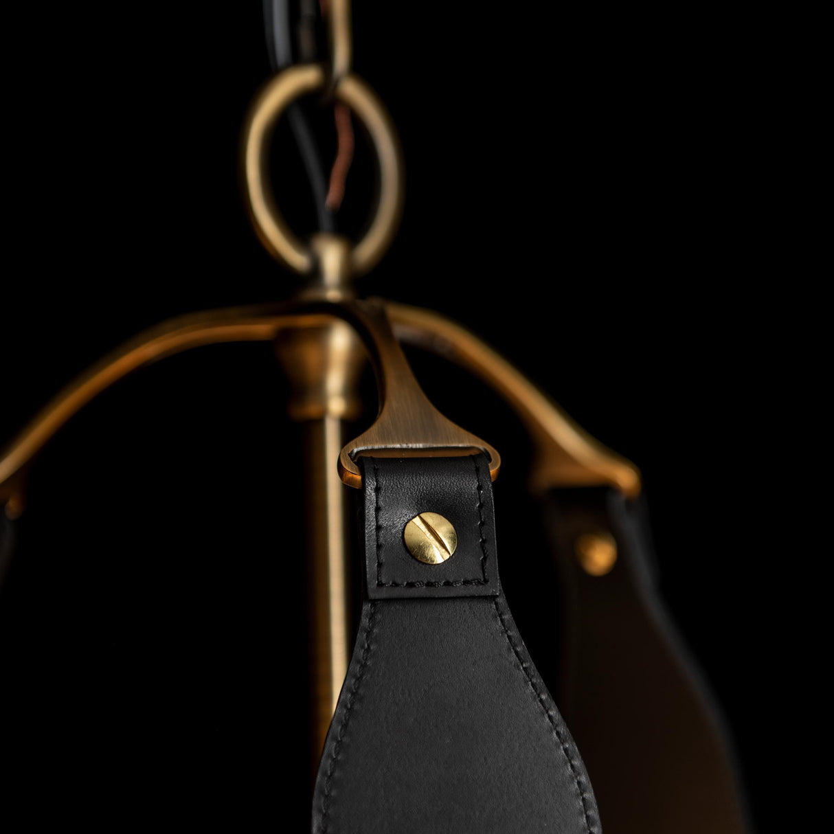 Hubbardton Forge 2021 Antique Brass Black Leather Natural Anna Shade (SF) Saratoga Small Pendant