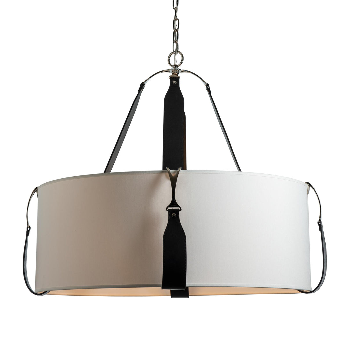 Hubbardton Forge 2021 Polished Nickel Black Leather Natural Anna Shade (SF) Saratoga Large Pendant