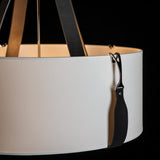 Hubbardton Forge 2021 Polished Nickel Black Leather Natural Anna Shade (SF) Saratoga Large Pendant