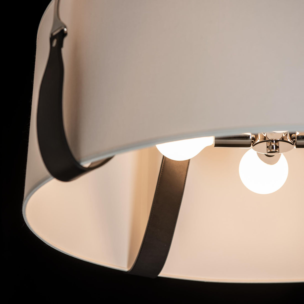 Hubbardton Forge 2021 Polished Nickel Black Leather Natural Anna Shade (SF) Saratoga Large Pendant