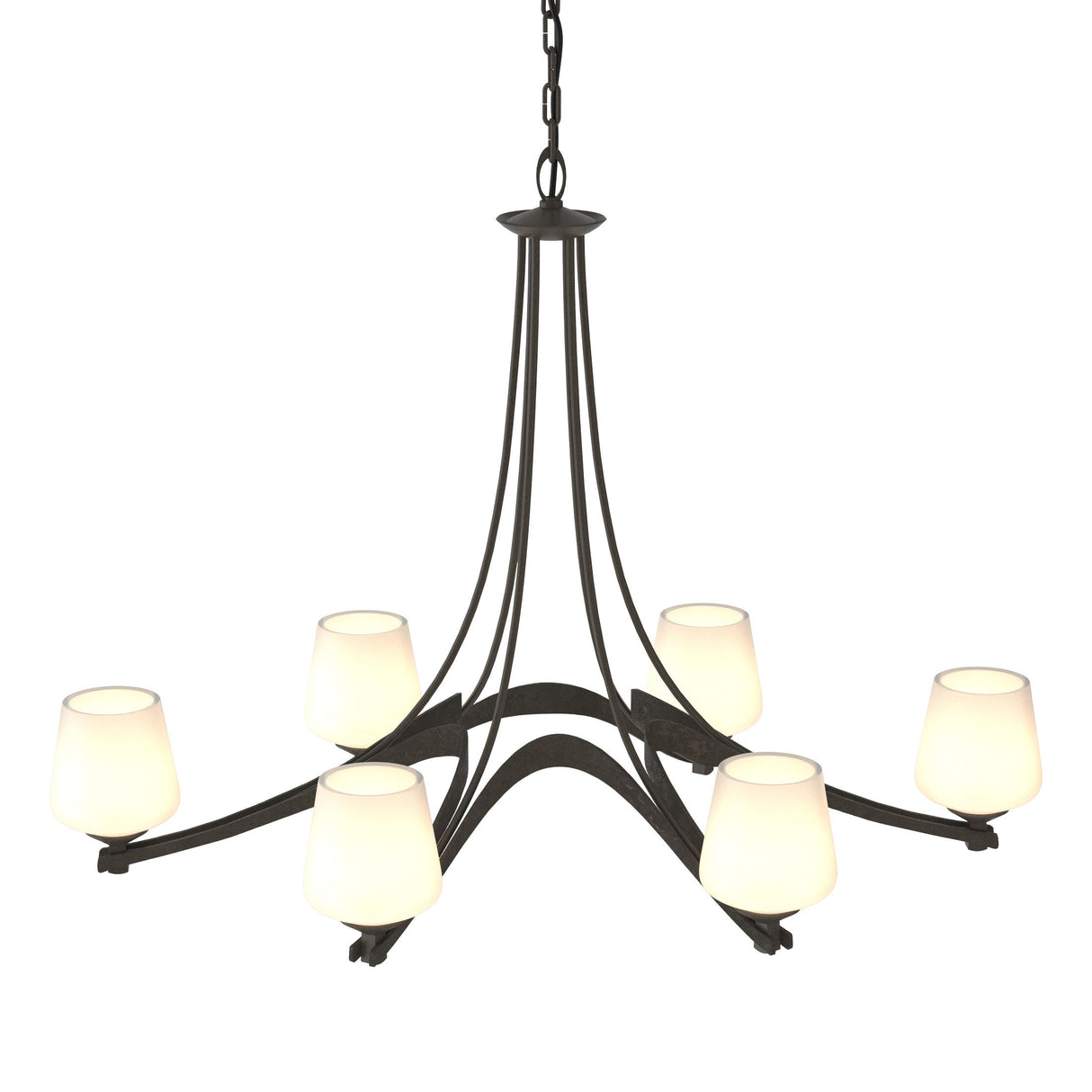 Hubbardton Forge 2010 Dark Smoke Opal Glass (GG) Oval Ribbon 6 Arm Chandelier
