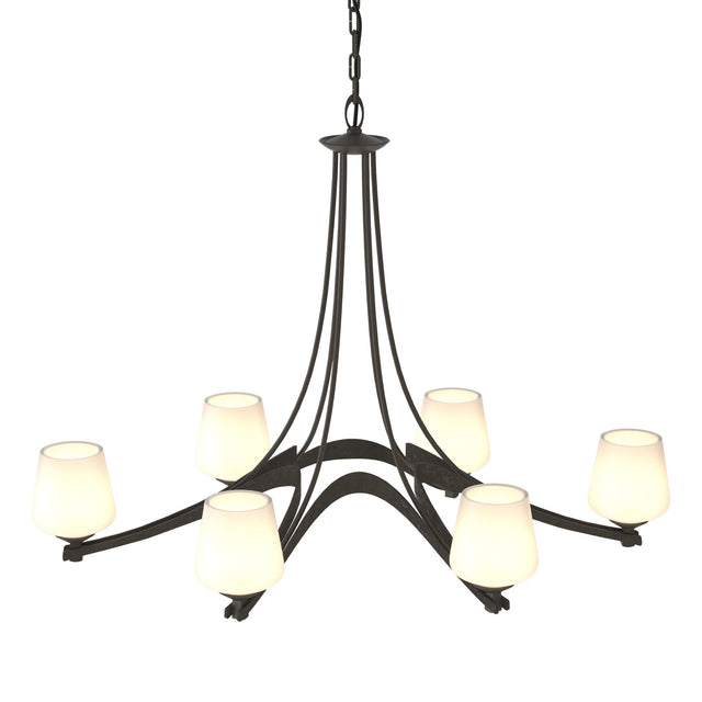 Hubbardton Forge 2010 Dark Smoke Opal Glass (GG) Oval Ribbon 6 Arm Chandelier