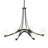 Hubbardton Forge 2010 Dark Smoke Clear Glass with Opal Diffuser (ZU) Oval Ribbon 6 Arm Chandelier