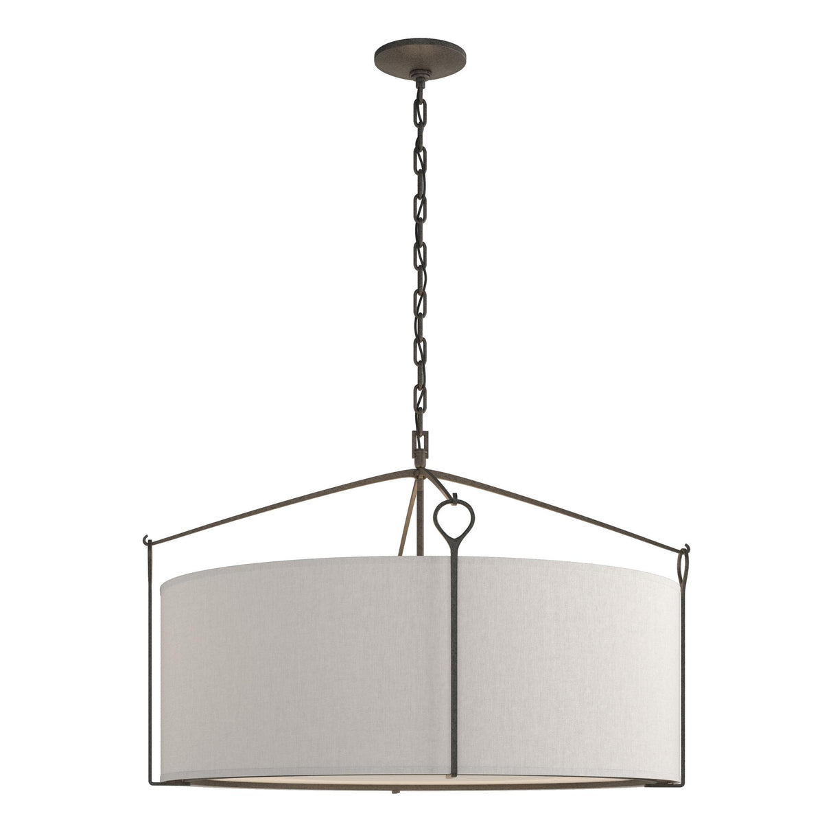 Hubbardton Forge 2019 Natural Iron Flax Shade (SE) Bow Large Pendant