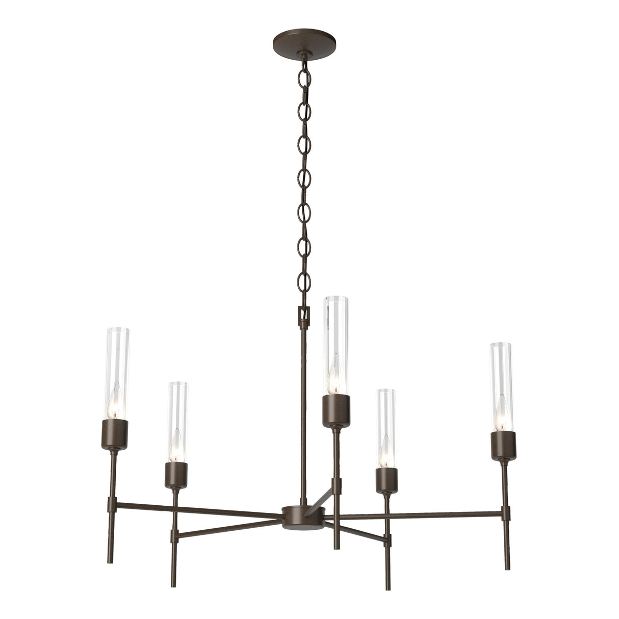 Hubbardton Forge 2019 Bronze Clear Glass (ZM) Vela 5 Arm Chandelier