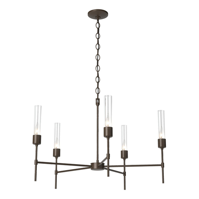 Hubbardton Forge 2019 Bronze Clear Glass (ZM) Vela 5 Arm Chandelier