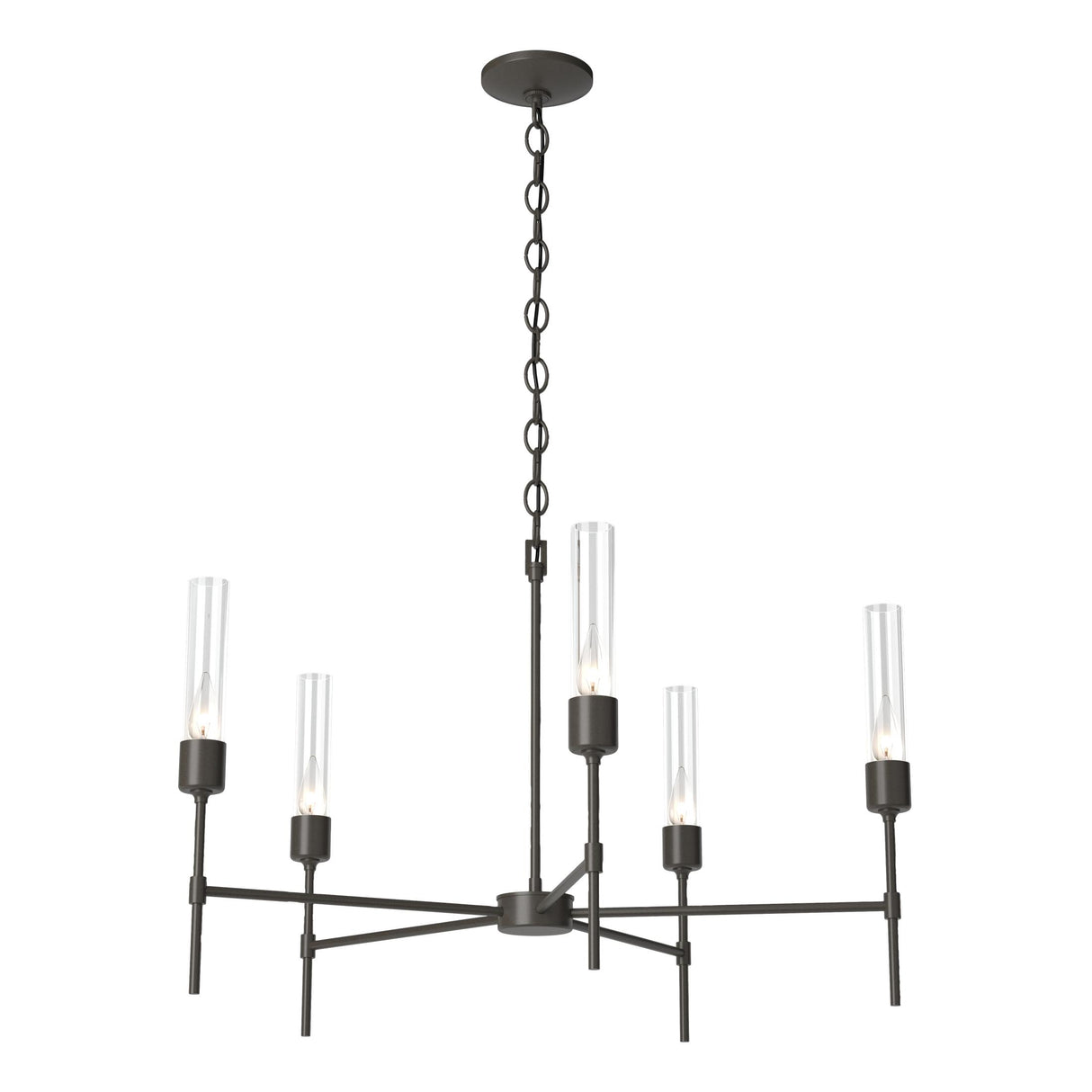 Hubbardton Forge 2019 Dark Smoke Clear Glass (ZM) Vela 5 Arm Chandelier