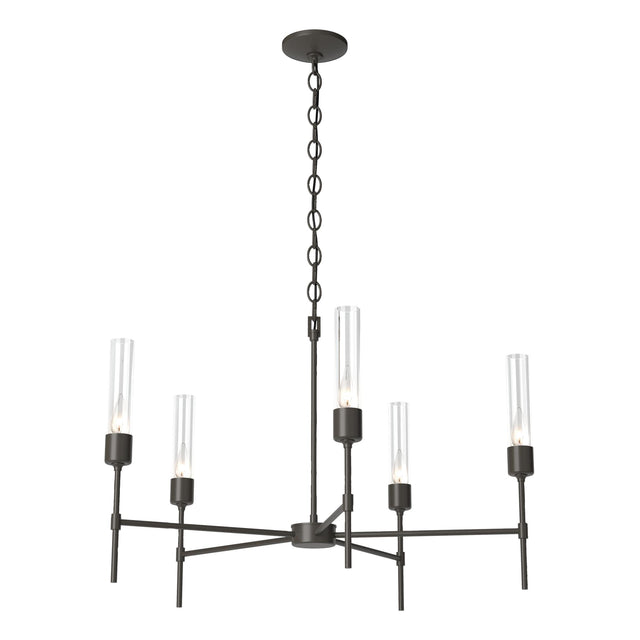 Hubbardton Forge 2019 Dark Smoke Clear Glass (ZM) Vela 5 Arm Chandelier