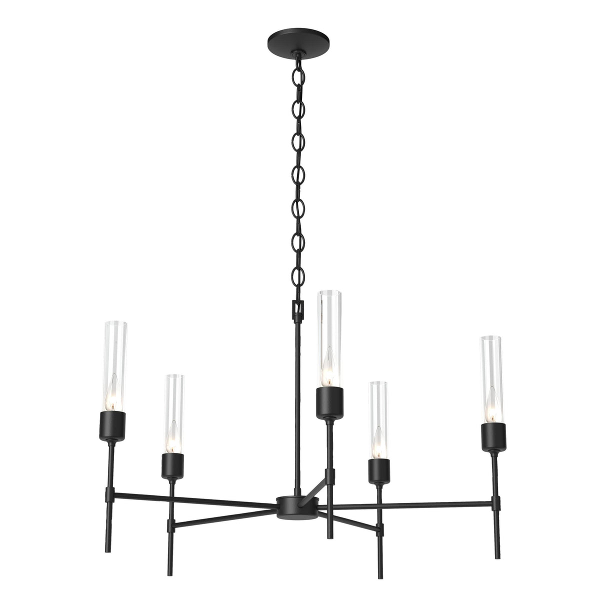 Hubbardton Forge 2019 Black Clear Glass (ZM) Vela 5 Arm Chandelier