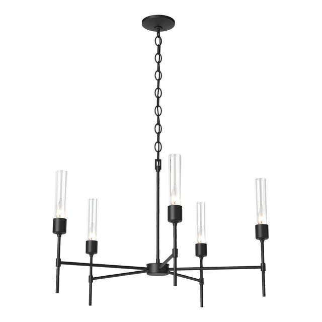 Hubbardton Forge 2019 Black Clear Glass (ZM) Vela 5 Arm Chandelier