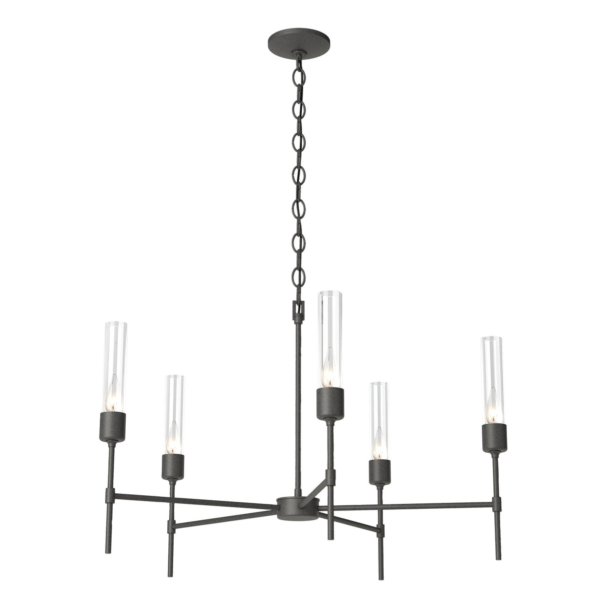 Hubbardton Forge 2019 Natural Iron Clear Glass (ZM) Vela 5 Arm Chandelier