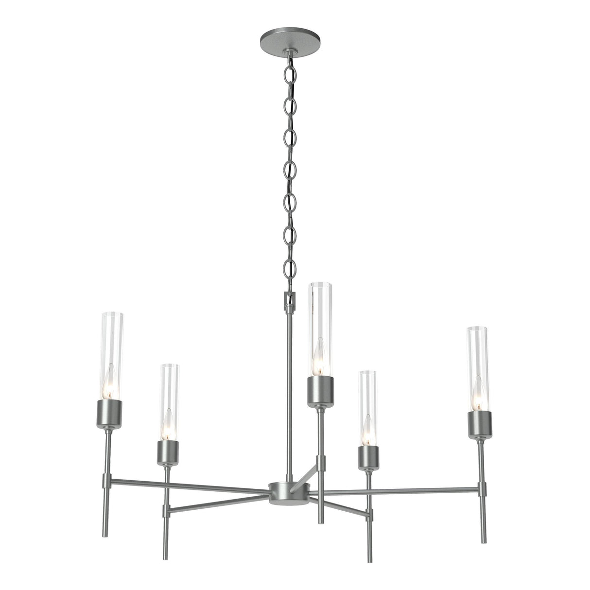 Hubbardton Forge 2019 Vintage Platinum Clear Glass (ZM) Vela 5 Arm Chandelier
