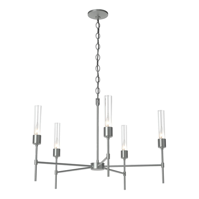 Hubbardton Forge 2019 Vintage Platinum Clear Glass (ZM) Vela 5 Arm Chandelier