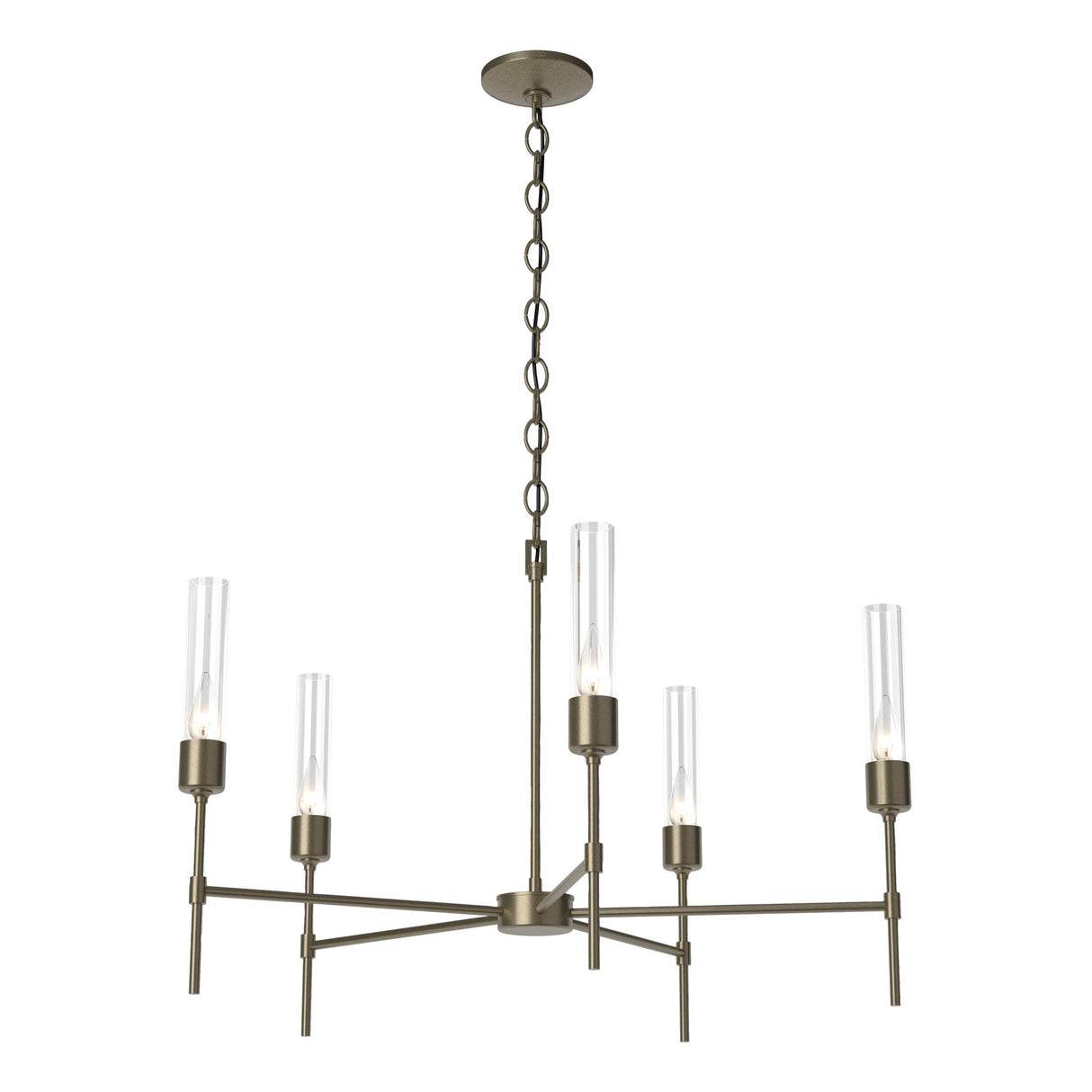 Hubbardton Forge 2019 Soft Gold Clear Glass (ZM) Vela 5 Arm Chandelier