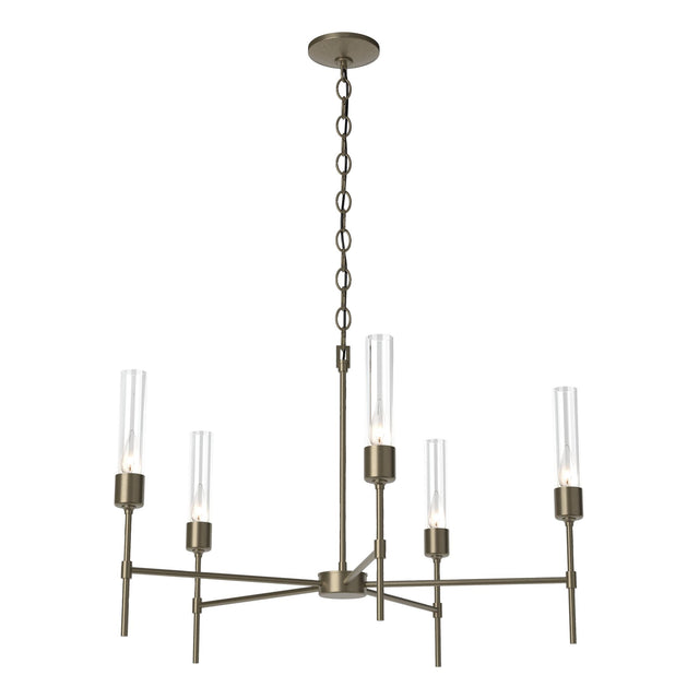 Hubbardton Forge 2019 Soft Gold Clear Glass (ZM) Vela 5 Arm Chandelier
