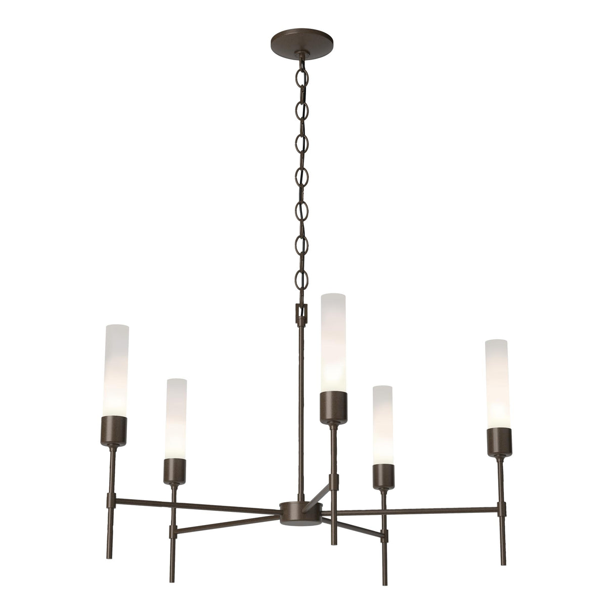 Hubbardton Forge 2019 Bronze Frosted Glass (FD) Vela 5 Arm Chandelier