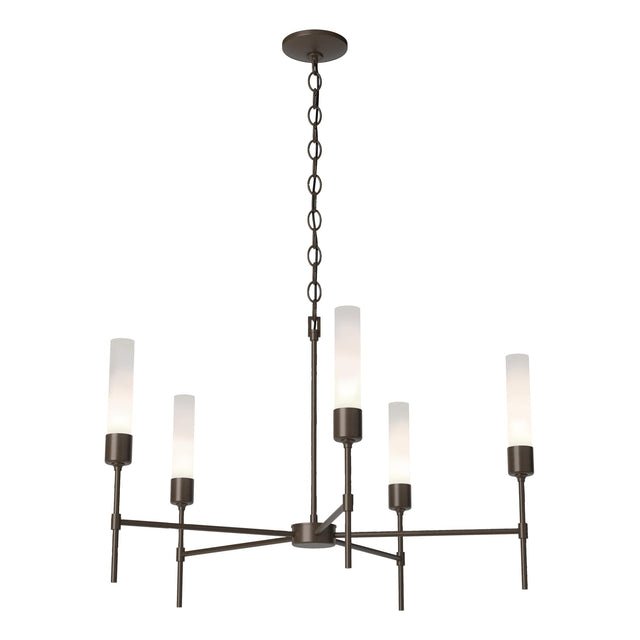 Hubbardton Forge 2019 Bronze Frosted Glass (FD) Vela 5 Arm Chandelier