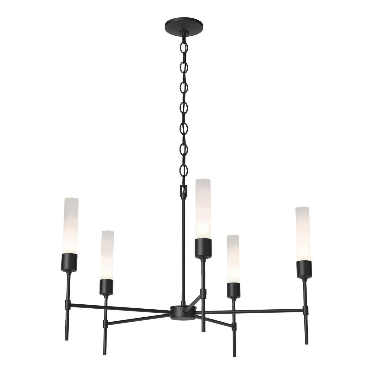 Hubbardton Forge 2019 Black Frosted Glass (FD) Vela 5 Arm Chandelier