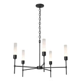 Hubbardton Forge 2019 Black Frosted Glass (FD) Vela 5 Arm Chandelier